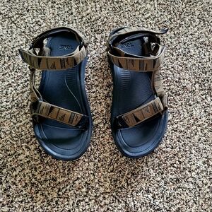 Teva Men's Black Footbed Sandals with Tan Straps